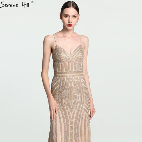 On Sale No Return No Refund Sale Gold Sexy Spaghetti Straps Beaded Evening Dresses For Women Elegant Party Occasion Formal Long Plus Size 2025 LA6002
