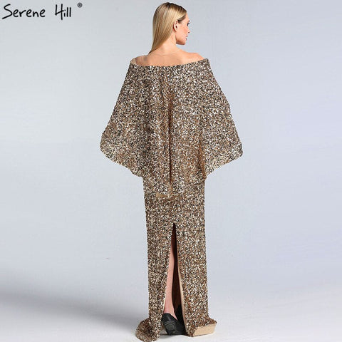Vestidos de sirena de lujo con chal dorado, vestidos de noche brillantes LA60919, vestidos largos de noche para mujer, vestidos de fiesta 