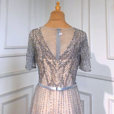 Gold Short Sleeves Evening Dresses Gowns 2025 Luxury Beaded A-Line For Woman Party  LA71602