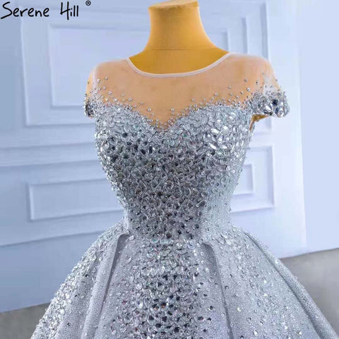 Robe de mariée de luxe dorée et argentée, manches courtes, perles et cristaux, sur mesure, HM67362, 2025 