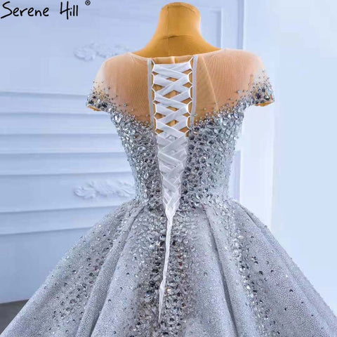 Robe de mariée de luxe dorée et argentée, manches courtes, perles et cristaux, sur mesure, HM67362, 2025 