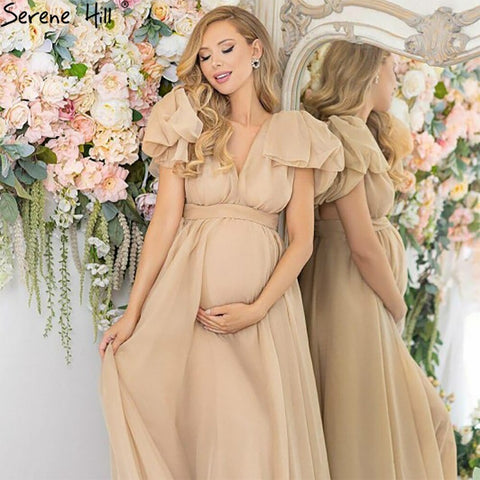 Gold Simple Short Sleeves Evening Dresses Gowns 2025 Pregnant Photography For Women Party HA2518