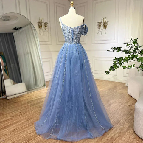 Golden Mermaid Evening Dress With Skirt - Women's Luxury Grey Beaded Spaghetti Strap Party Dress 2025 LA72341