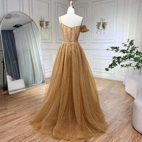 Golden Mermaid Evening Dress With Skirt - Women's Luxury Grey Beaded Spaghetti Strap Party Dress 2025 LA72341