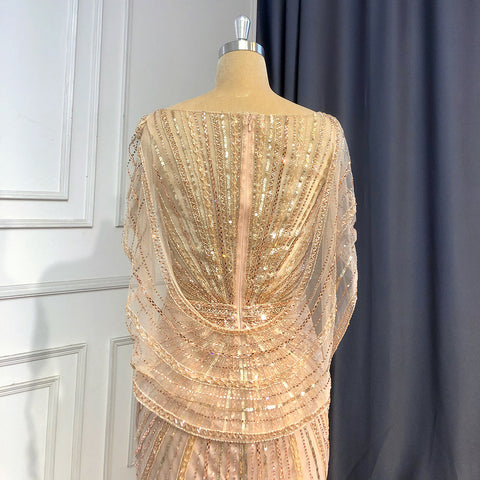 Goud Luxe Mermaid Avond Jurken 2025 Kralen V-hals Sparkle Elegante para fiesta de mujer LA70910A 
