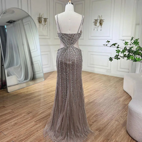 Blue Cut Out Spaghetti Straps Elegant Mermaid Evening Dresses Gowns Luxury Beaded For Woman Party 2025 LA72305
