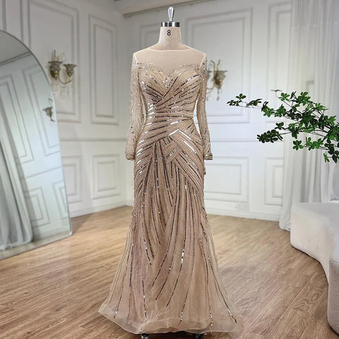 Gray Muslim Luxury Beaded Mermaid Evening Gowns Elegant Floor Length Party Dresses For Women Wedding 2025 LA72295