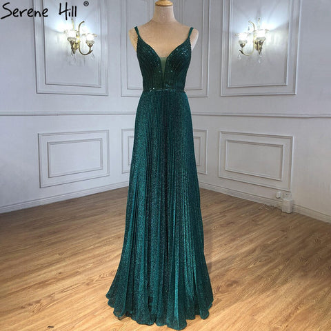 Green A-Line Sexy Prom Dresses 2025 Beaded Spaghetti Strap Graduation School Party Gowns LA71245