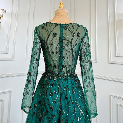 Vestidos de noche de lujo con cuentas, corte en A, escote en V, manga larga, color verde, para mujer, ideales para bodas y fiestas (modelo LA71702). 