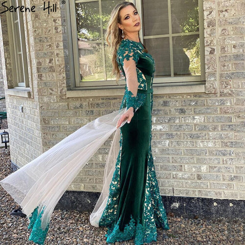 Green Beaded Mermaid Evening Dresses Gowns 2025 Elegant Detachable Skirt For Women Party LA71455