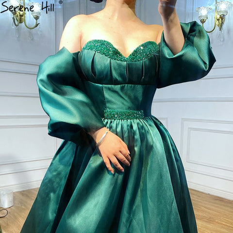 Green Beading Satin Evening Dresses Gowns 2025 A-Line Long  For Women Party LA71008