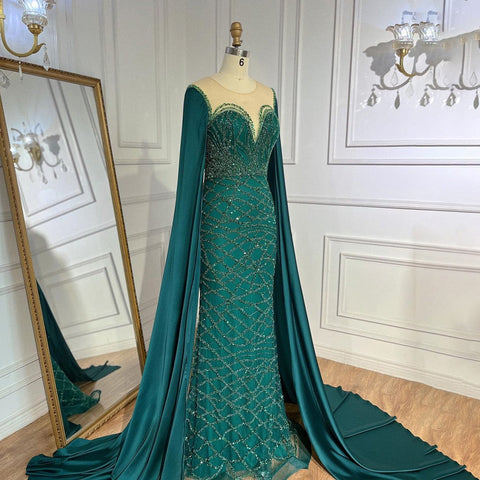 Green Cape Sleeves Luxury Evening Dresses Gowns 2025 Mermaid Beaded Elegant For Women Party LA71668