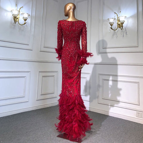 Vestidos de noche de sirena elegantes en verde, 2025, con cuentas y plumas, de lujo para mujer, para fiestas, LA71576 