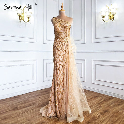 Green Elegant Mermaid Sexy One Shouder Split Evening Dresse Gowns Luxury Beaded Feathers 2025 Women Party LA70829