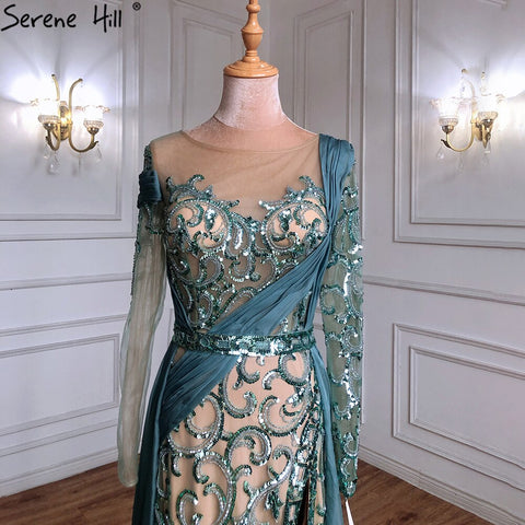 Green High Split Mermaid Evening Dresses Gowns 2025 Beaded Luxury Elegant For Woman Wedding Party LA71391