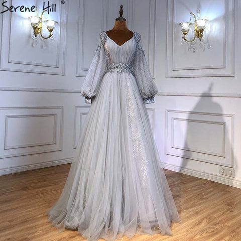 Green Lantern Sleeve Evening Dresses Gowns 2025 A-Line Beaded Luxury For Women Wedding Party LA71477