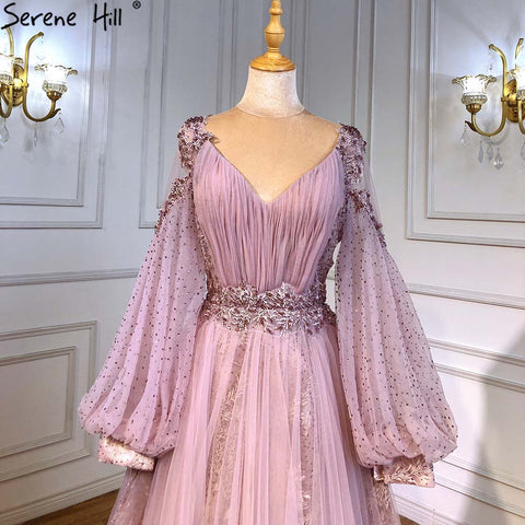 Green Lantern Sleeve Evening Dresses Gowns 2025 A-Line Beaded Luxury For Women Wedding Party LA71477