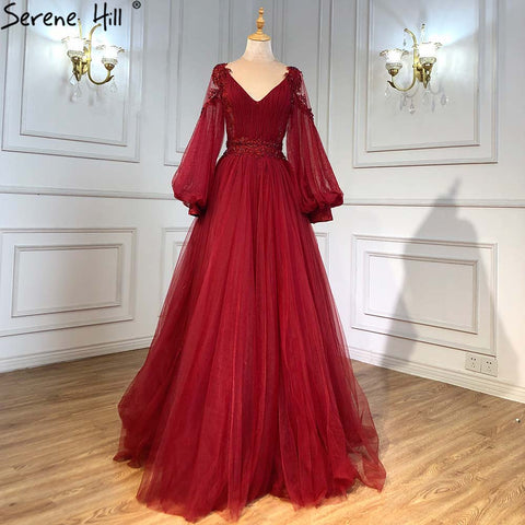 Green Lantern Sleeve Evening Dresses Gowns 2025 A-Line Beaded Luxury For Women Wedding Party LA71477