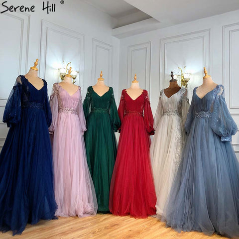 Green Lantern Sleeve Evening Dresses Gowns 2025 A-Line Beaded Luxury For Women Wedding Party LA71477