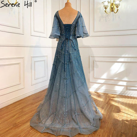 Green Long Flare Sleeves Evening Dresses Gowns 2025 A-Line Luxury Beading For Women Party LA70822