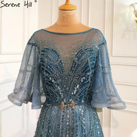 Green Long Flare Sleeves Evening Dresses Gowns 2025 A-Line Luxury Beading For Women Party LA70822