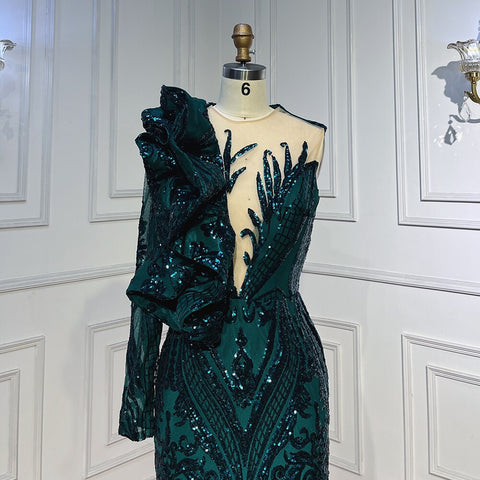 Green Long Prom Dresses 2025 Luxury Sequined  Sexy Mermaid Style Black Girl Prom Gala Party Gown LA72025