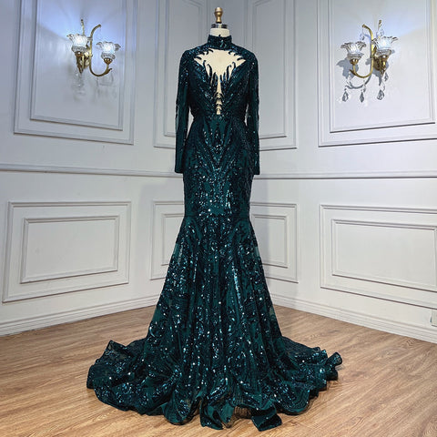 Green Long Prom Dresses 2025 Luxury Sequined  Sexy Mermaid Style Black Girl Prom Gala Party Gown LA72027