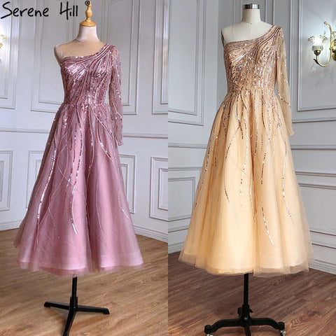 Green Luxury Ankle Length Evening Dresses Gowns 2025 One Shoulder Beading Sexy For Woman Party LA71021