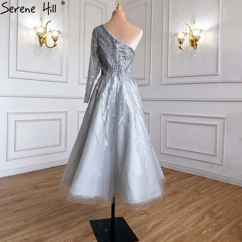 Green Luxury Ankle Length Evening Dresses Gowns 2025 One Shoulder Beading Sexy For Woman Party LA71021