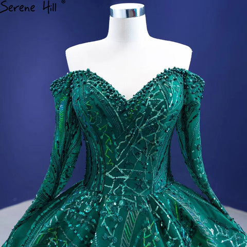 Green Luxury Beaded Wedding Dresses 2025 Long Sleeves High-end Bride Gowns HM67368 Custom Made