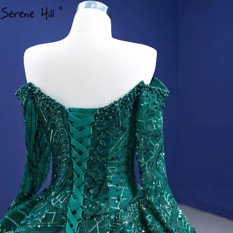 Green Luxury Beaded Wedding Dresses 2025 Long Sleeves High-end Bride Gowns HM67368 Custom Made