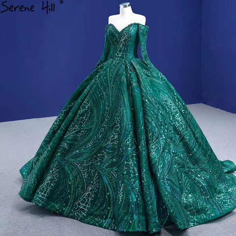 Green Luxury Beaded Wedding Dresses 2025 Long Sleeves High-end Bride Gowns HM67368 Custom Made