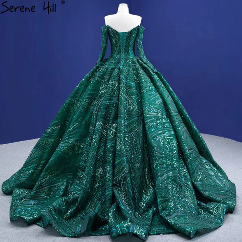 Green Luxury Beaded Wedding Dresses 2025 Long Sleeves High-end Bride Gowns HM67368 Custom Made