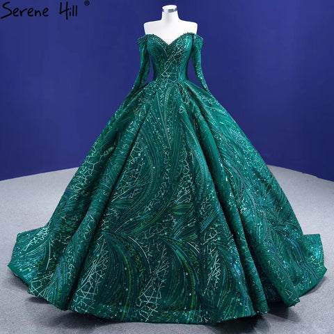 Green Luxury Beaded Wedding Dresses 2025 Long Sleeves High-end Bride Gowns HM67368 Custom Made
