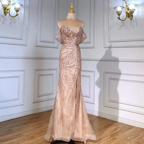 Green Luxury Mermaid Evening Dresses Gowns 2025 Cap Sleeves Beaded Elegant For Women Party LA71438