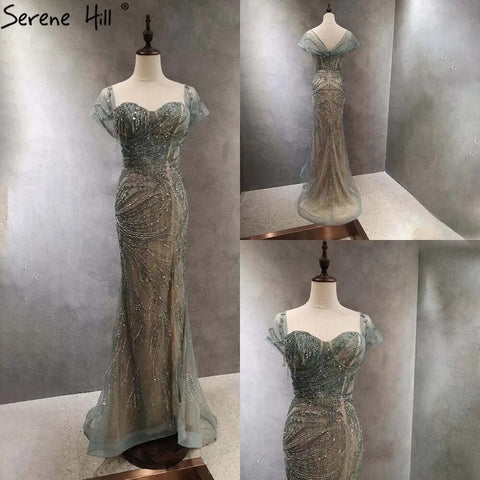 Green Luxury Mermaid Evening Dresses Gowns 2025 Cap Sleeves Beaded Elegant For Women Party LA71438