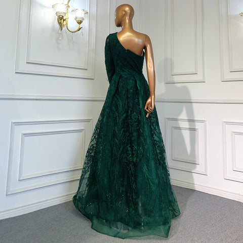 Green Luxury One Shoulder Evening Dresses Gowns 2025 Beaded Mermaid Elegant Overskirt For Women Party LA71607