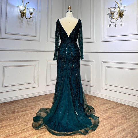 Green Mermaid Beaded Evening Dresses Gowns 2025 Luxury Elegant Satin For Women Party LA71860
