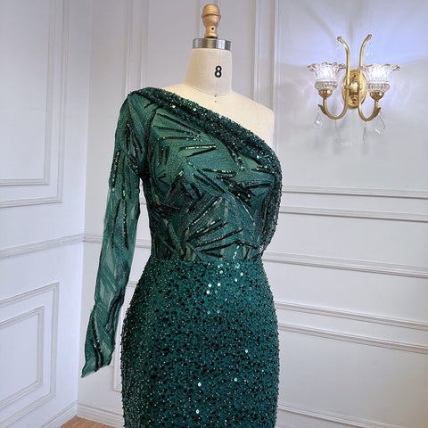 Green Mermaid Elegant Sexy One-Shoulder Luxury Pearls Beaded Evening Dresses Gowns  2025 For Women Party LA71717