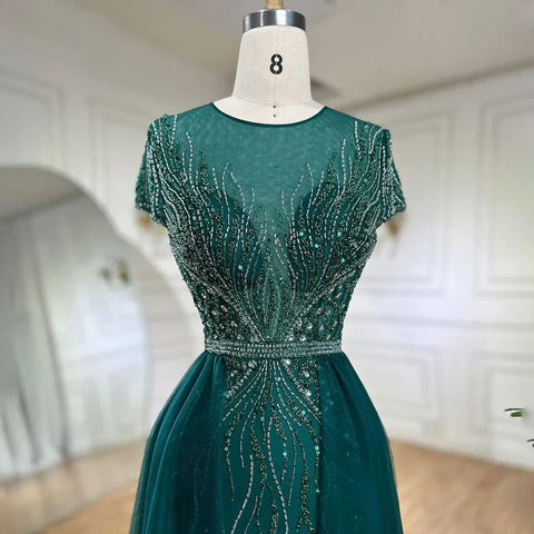 Robe de soirée sirène verte élégante avec jupe perlée, luxueuse robe de soirée de Dubaï pour femmes, fête de mariage 2025 LA72241 