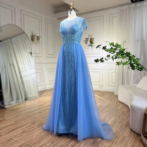 Robe de soirée sirène verte élégante avec jupe perlée, luxueuse robe de soirée de Dubaï pour femmes, fête de mariage 2025 LA72241 