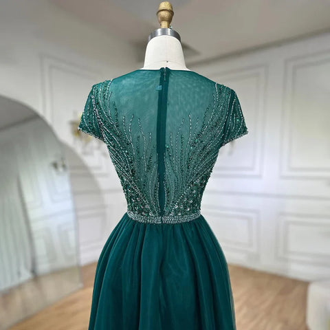 Robe de soirée sirène verte élégante avec jupe perlée, luxueuse robe de soirée de Dubaï pour femmes, fête de mariage 2025 LA72241 