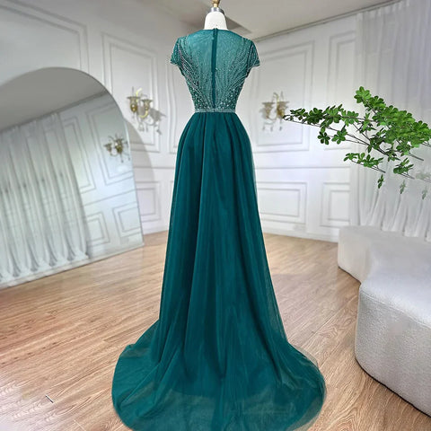 Robe de soirée sirène verte élégante avec jupe perlée, luxueuse robe de soirée de Dubaï pour femmes, fête de mariage 2025 LA72241 