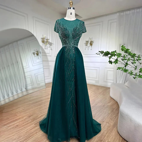 Robe de soirée sirène verte élégante avec jupe perlée, luxueuse robe de soirée de Dubaï pour femmes, fête de mariage 2025 LA72241 