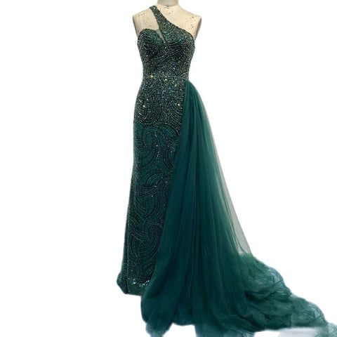 Robe de soirée sirène verte élégante avec jupe, sexy, asymétrique, luxueuse, perlée, 2025, LA71755 