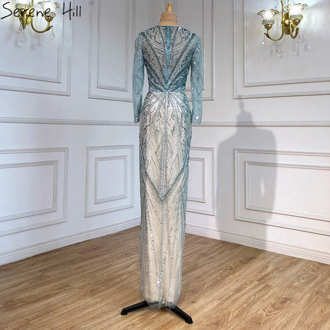 Robe de soirée sirène verte fendue, élégante et luxueuse, avec perles, pour femme, modèle LA71385, 2025 