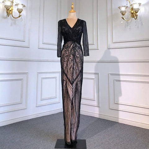 Robe de soirée sirène verte fendue, élégante et luxueuse, avec perles, pour femme, modèle LA71385, 2025 