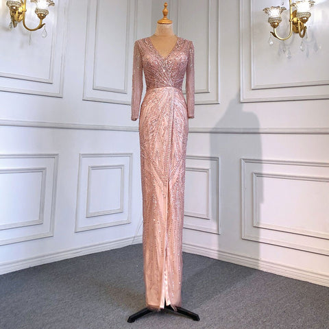 Robe de soirée sirène verte fendue, élégante et luxueuse, avec perles, pour femme, modèle LA71385, 2025 