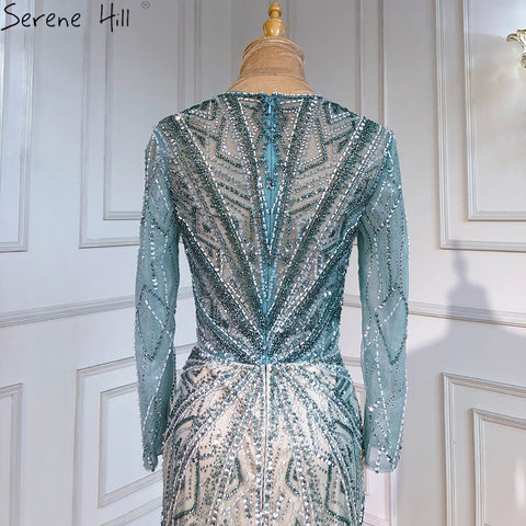 Robe de soirée sirène verte fendue, élégante et luxueuse, avec perles, pour femme, modèle LA71385, 2025 