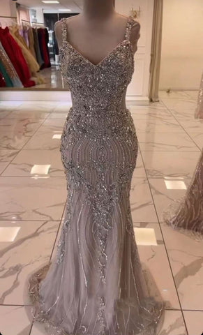 Green Mermaid Luxury Evening Dresses Gowns 2025 Beaded Elegant Spaghetti Strap For Woman Party LA71652